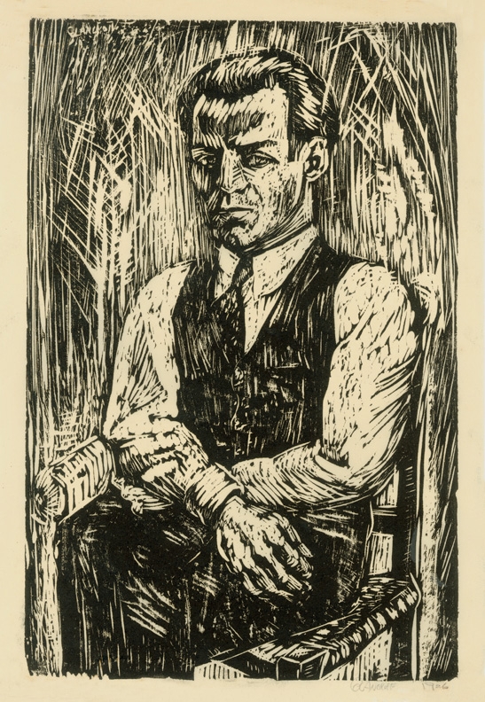 Untitled,&nbsp;RBWWdC 2001, c.1926&nbsp; &quot;Portrait of Mort Glankoff&quot;
​H:&nbsp;14 3/8 x W: 9 7/8 inches
Oil Based Printer&#39;s Ink / Woodcut&nbsp;
on Japanese Paper